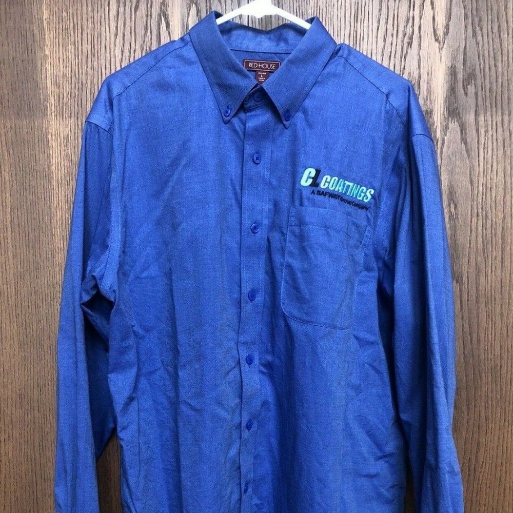 Red House Men's Casual Button Down Shirt Size Large Blue Collar 100% Cotton